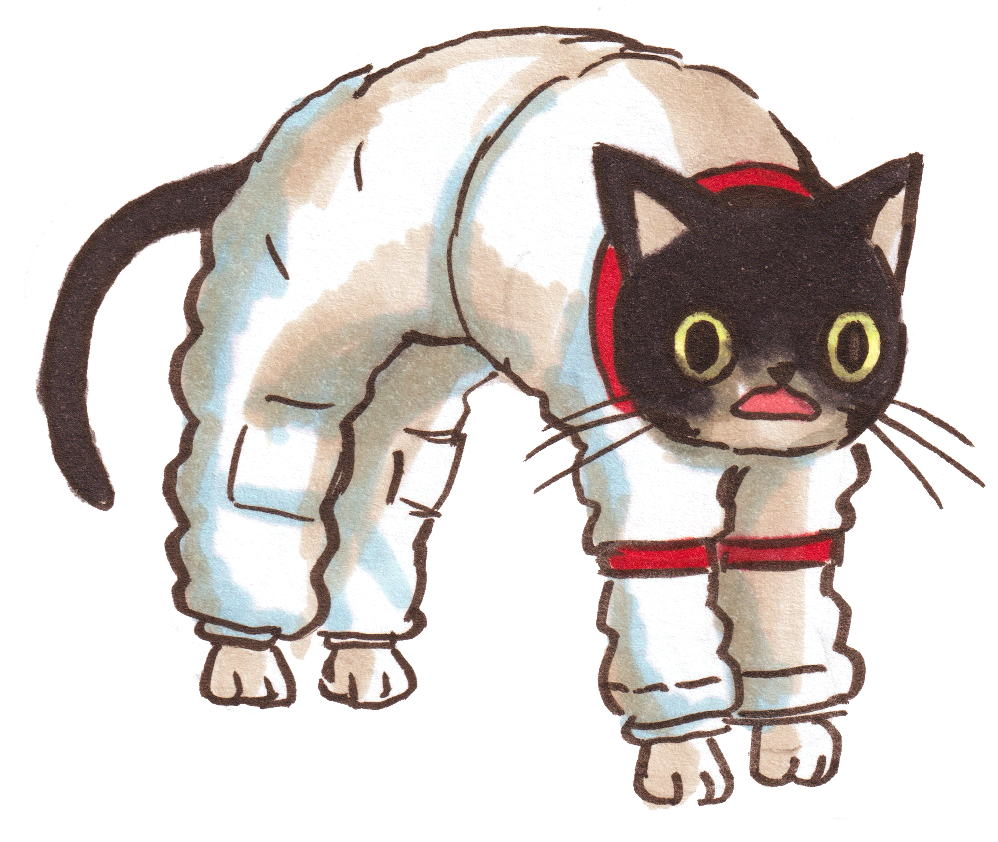A drawing of a scared tuxedo cat
